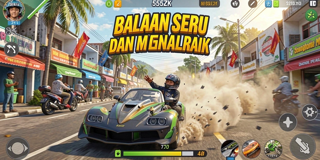 Tampilan gameplay seru di jalanan dengan balapan mendebarkan.