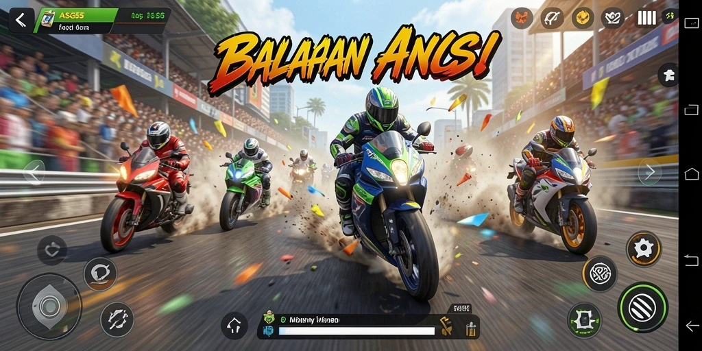 Tampilan gameplay ASG55 menampilkan balapan motor yang emosional dan seru.