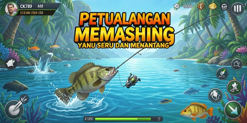 Screenshot CK789 menampilkan aksi memancing yang mendebarkan di sepanjang pantai.