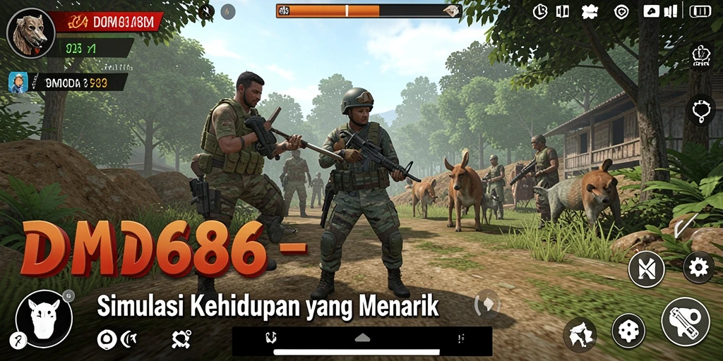 Tampilan gameplay DMD686 dengan interaksi karakter yang kaya dan dinamis.