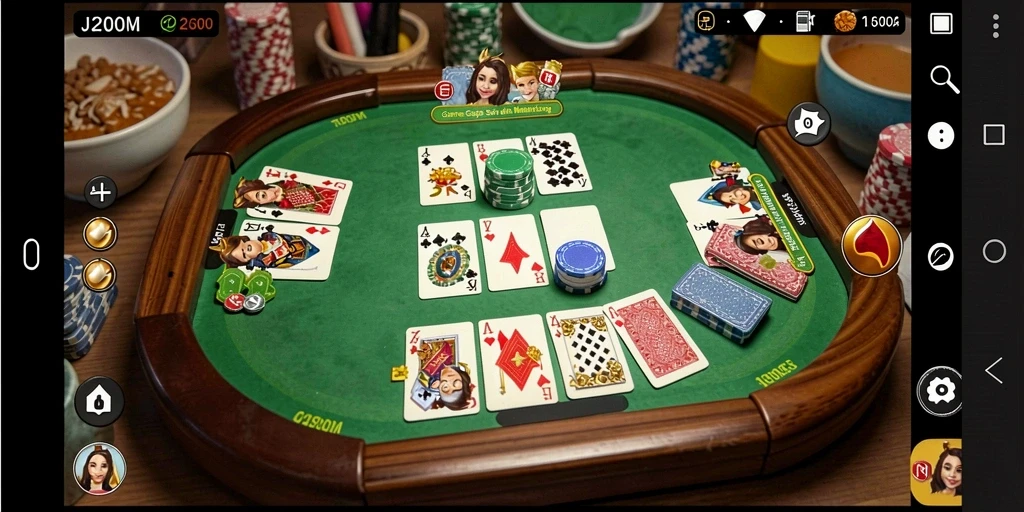Tampilan seru gameplay Gaple J200M dengan kartu dan animasi menarik.
