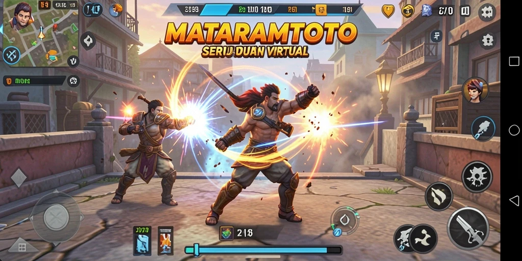 Tampilan gameplay seru di MATARAMTOTO dengan karakter bertarung.
