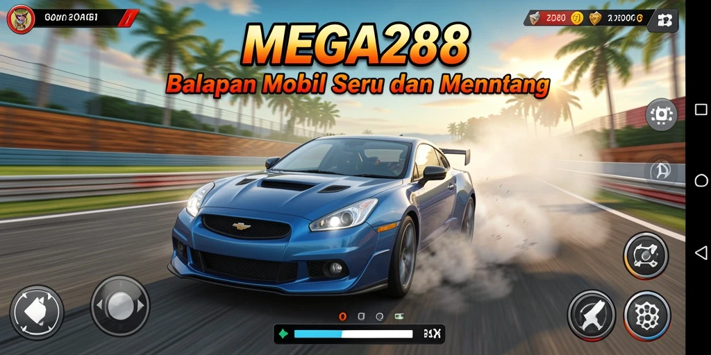 Tampilan penuh aksi dari gameplay balapan MEGA288 yang mendebarkan.