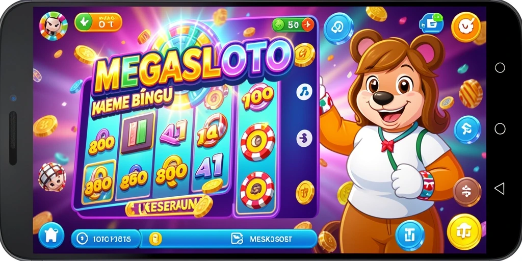 Gameplay menarik MEGASLOTO dengan suasana Bingo yang seru.