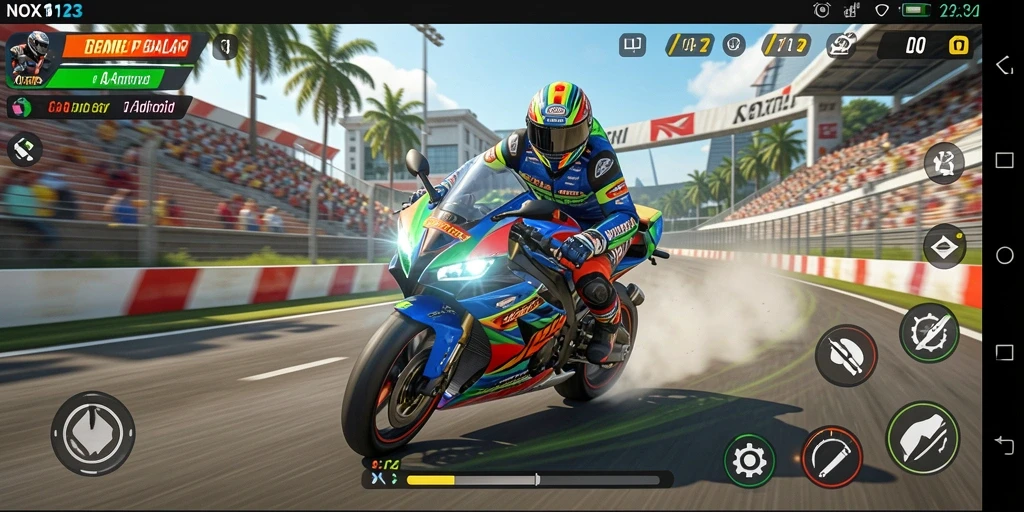Gameplay seru NOX123 dengan balapan motor yang menegangkan.