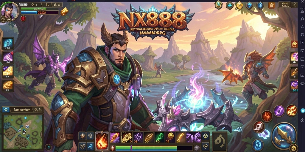 Screenshot gameplay NX888 menunjukkan aksi seru dalam pertempuran MMORPG.