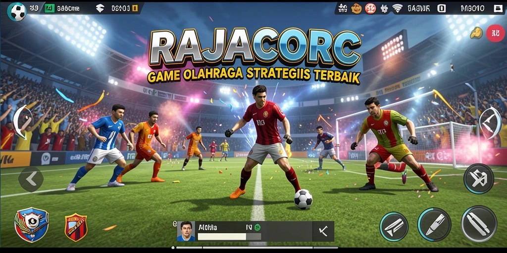 Tampilan gameplay mendebarkan dari RAJACORC dengan karakter dan arena olahraga.