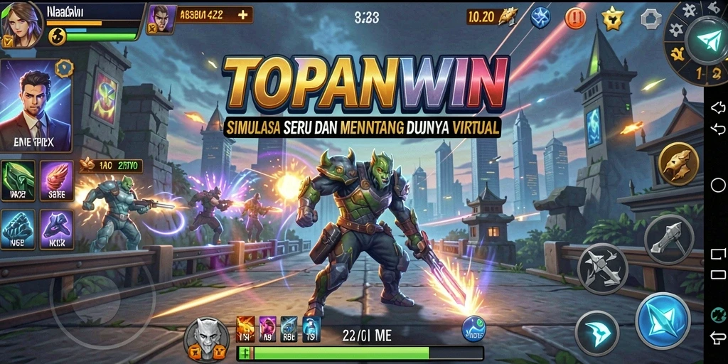 Screenshot gameplay TOPANWIN menunjukkan interaksi karakter dalam simulasi.